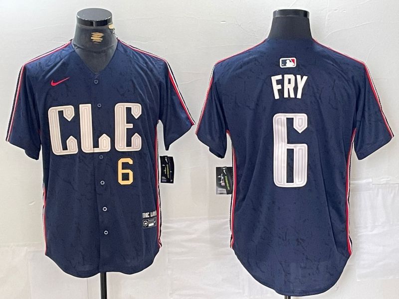 Men Cleveland Indians 6 Fry Blue City Edition Nike 2024 MLB Jersey style 3